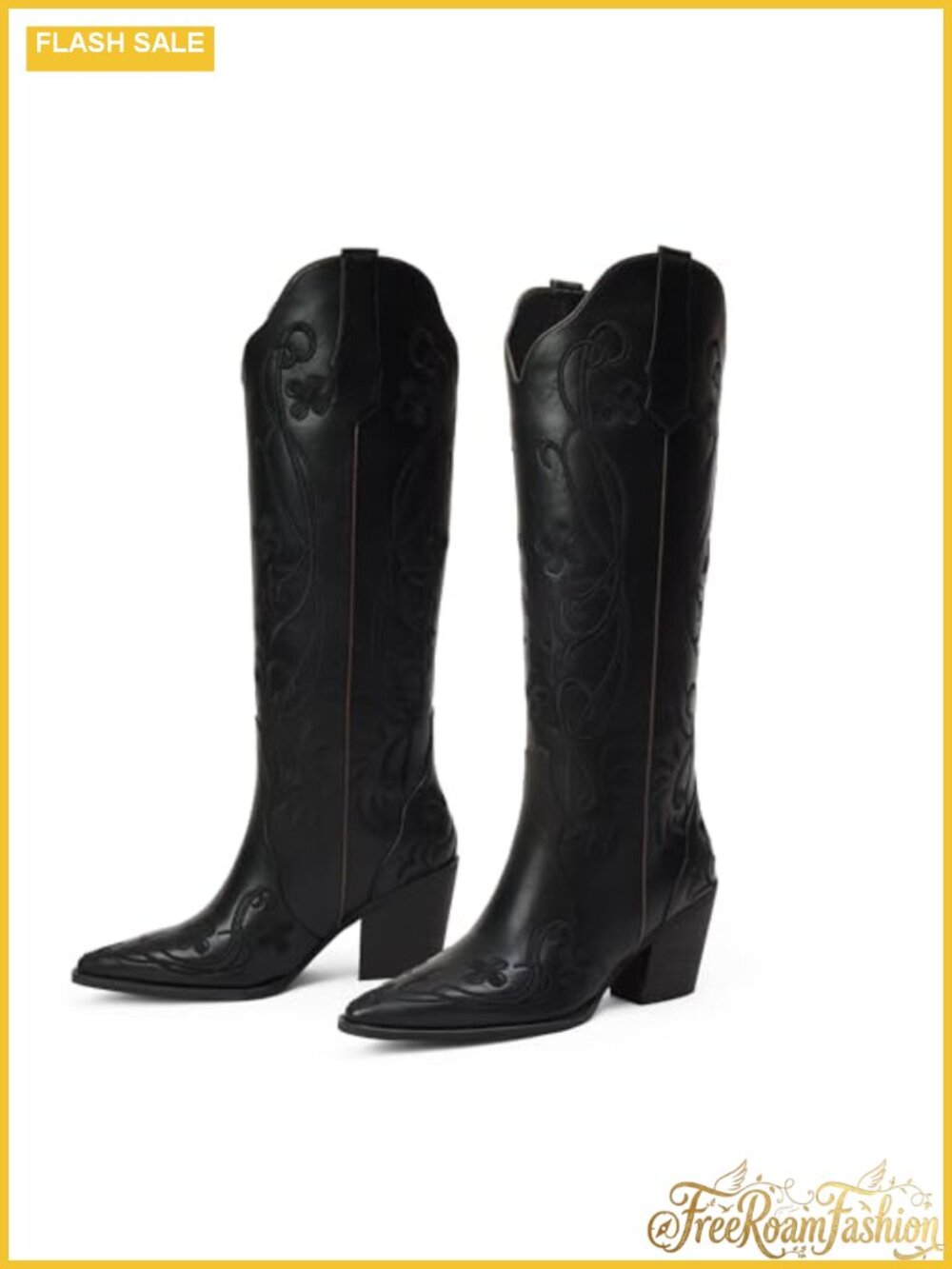 Knee High Cowgirl Boots Faux Leather Western Boots